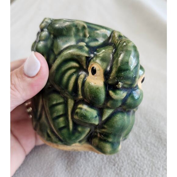 Vintage Pottery Glazed Green Bamboo Elephant Planter Jar - Picture 9 of 11